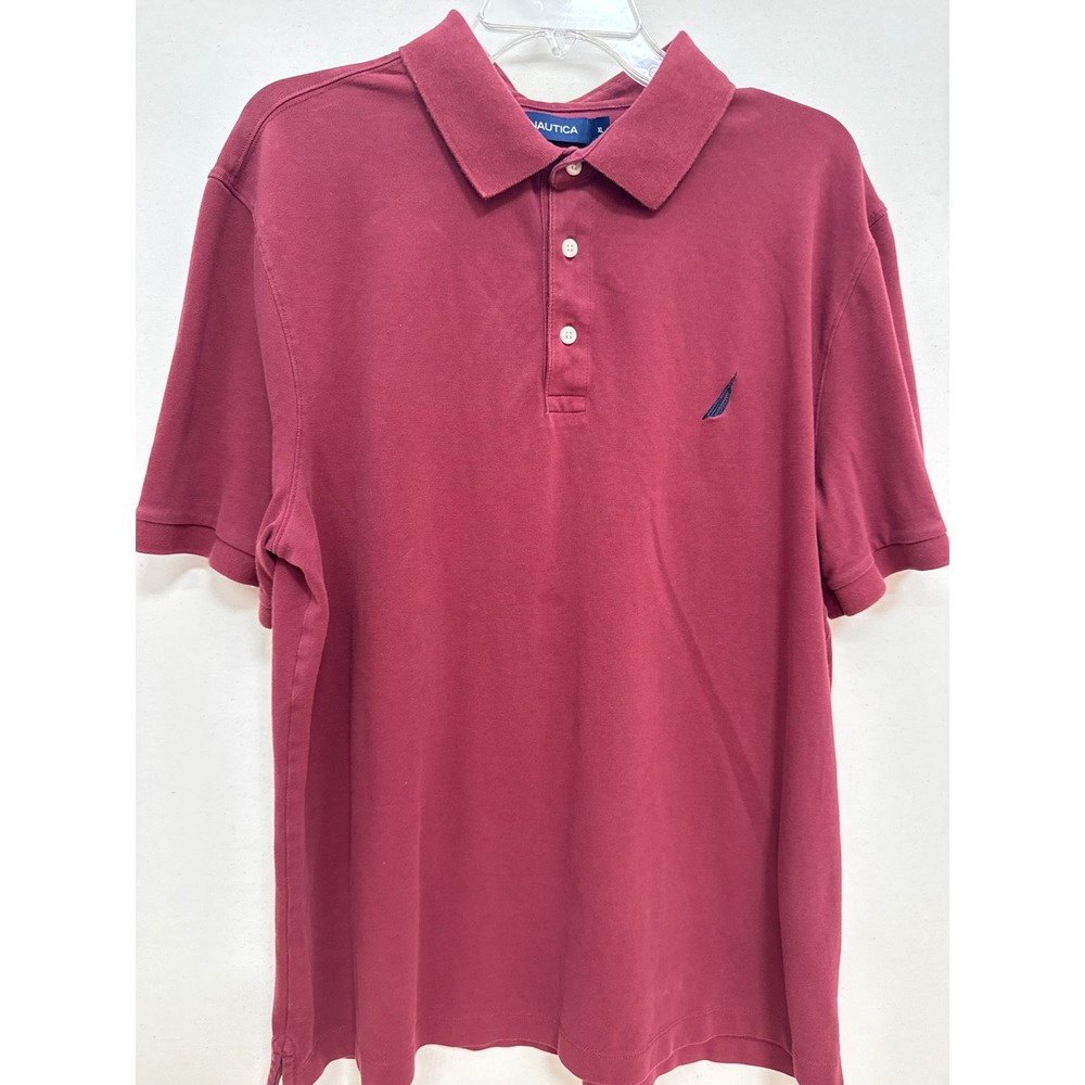 Nautica Mens XL Burgundy Maroon Short Sleeve Cotton Blend Polo Shirt Logo